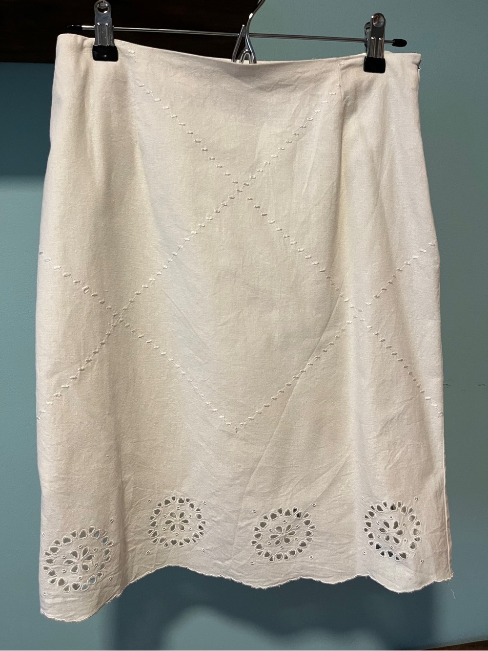 Edward Irish Linen-Blend Cream Eyelet Skirt sz 6 EU
